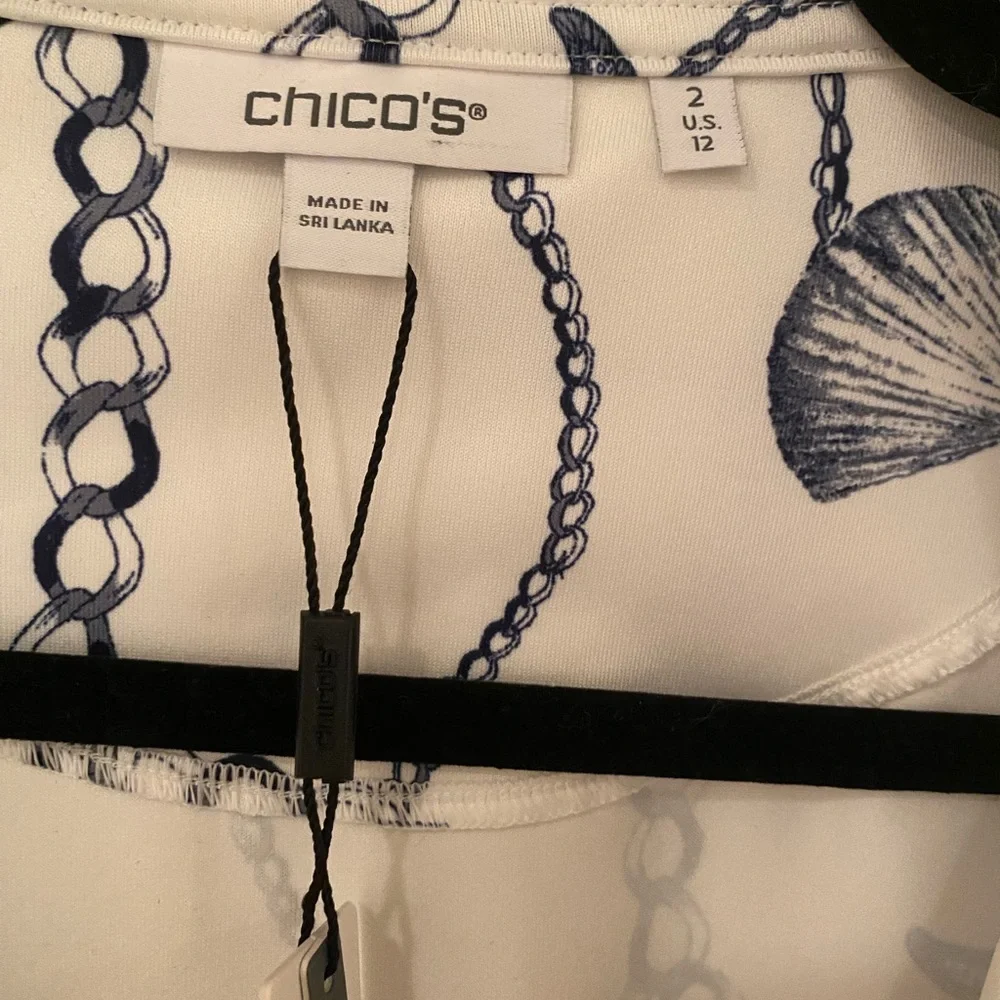 Chico's NWT White Quarter Zip Athletic Golf Tennis with Blue Nautical Design